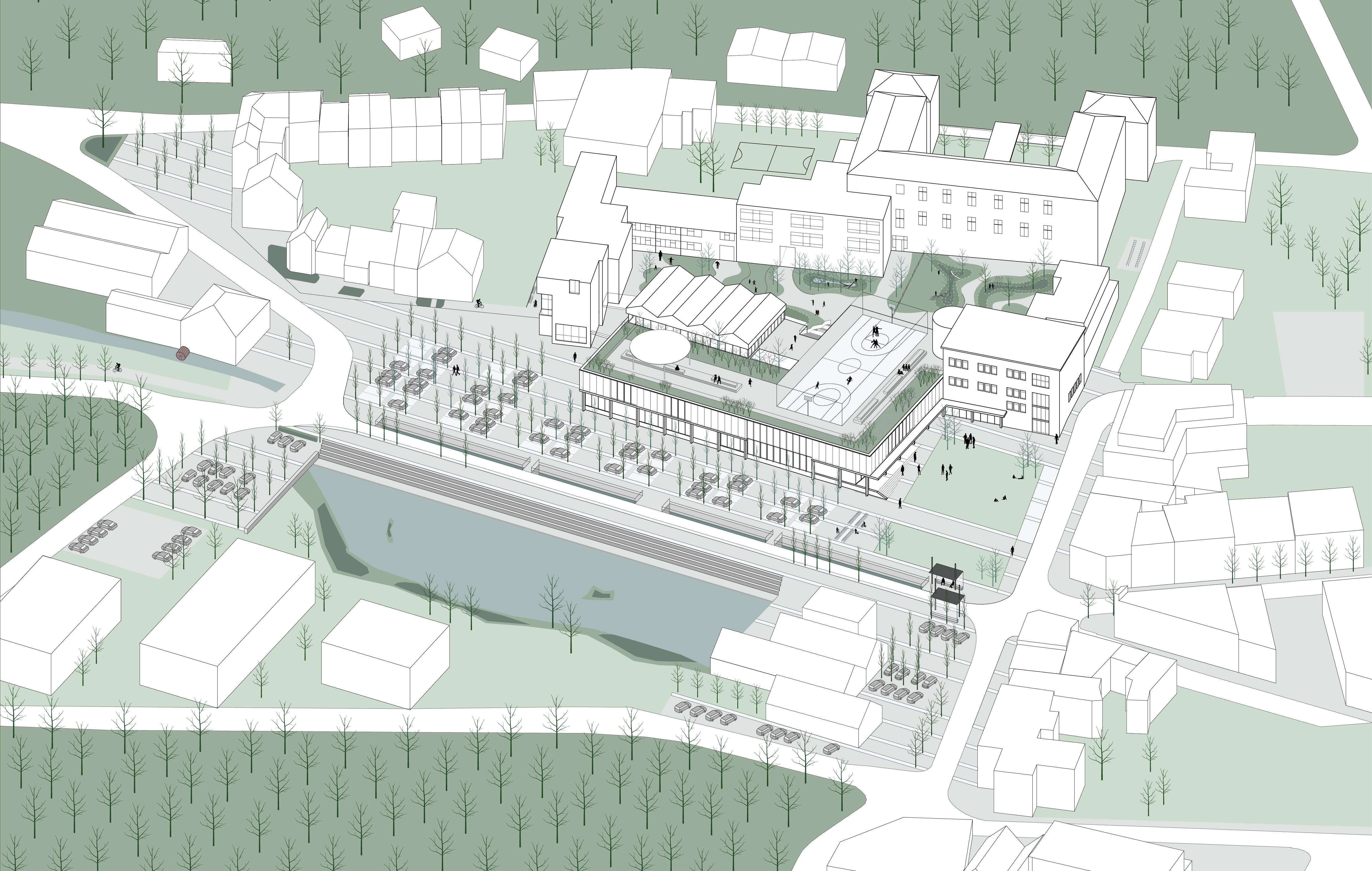 K2344 Overijse Markthalsite axo groen plein2 01