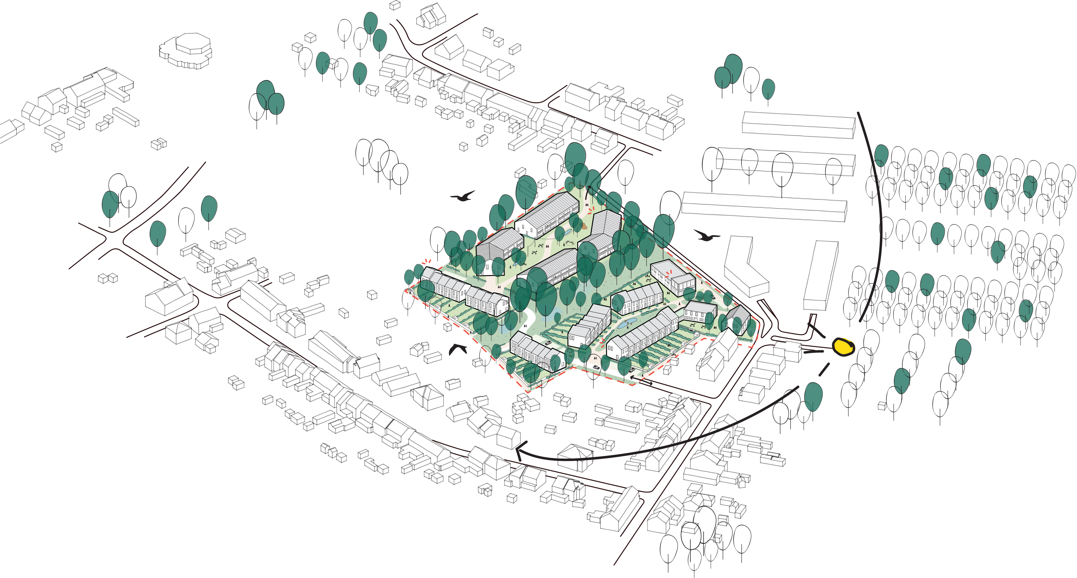 Totaalbeeld Masterplan Axonometrie